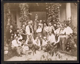 Harriet Hosmer (1830-1908) med sin skulptur Sirenernes Fountain, 1861